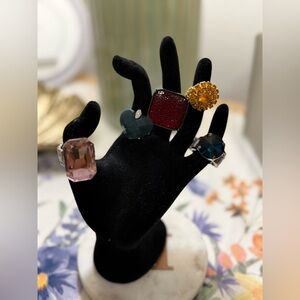 Five Stretch Rings - Multi-Color Gemstone Ring Set